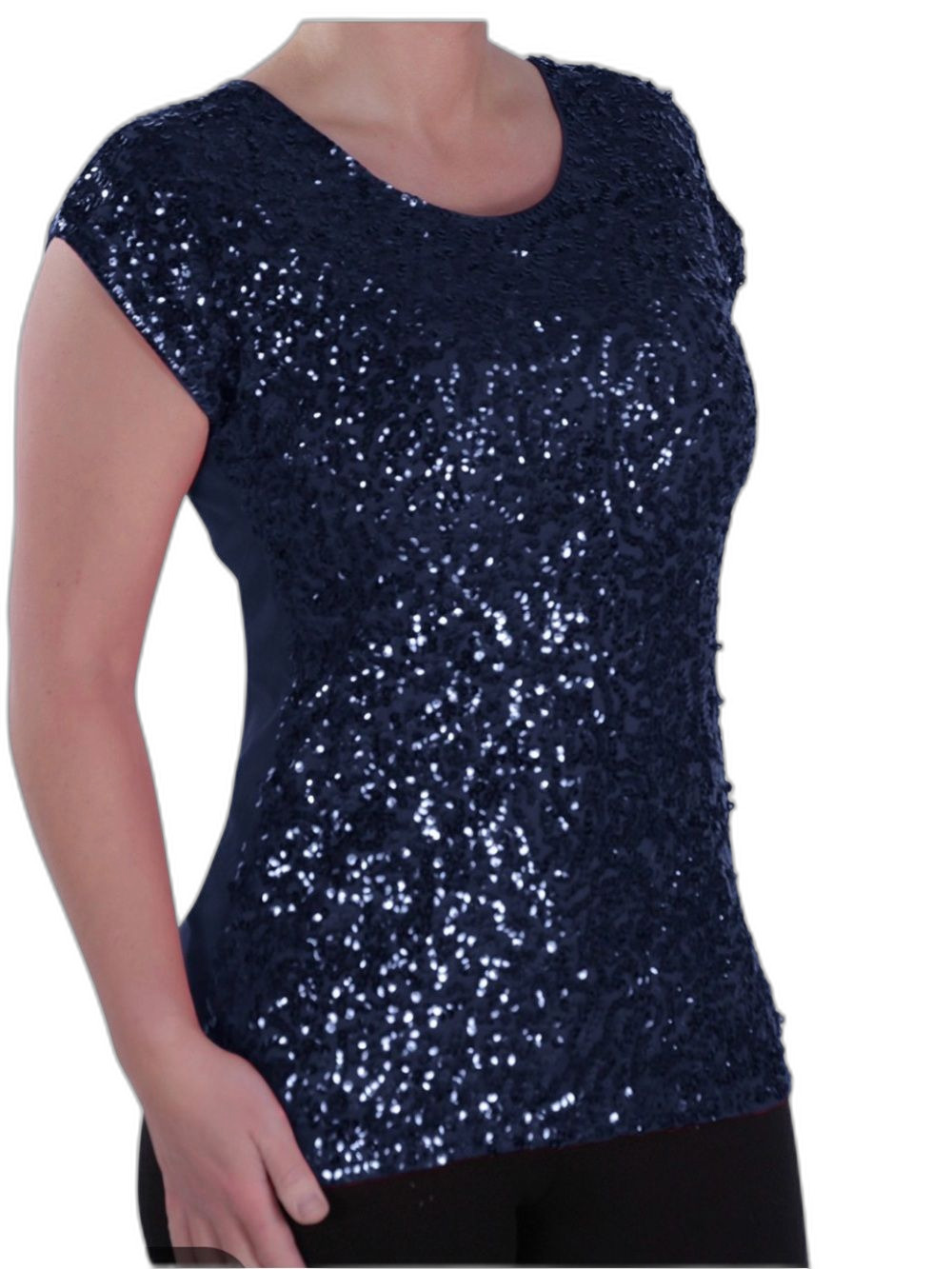 Eliza J Navy Sequin Short-Sleeve Women's Top